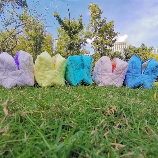 in Stock Blue Makeup Pouch Cotton Quilted Small Make up Terry Towel Cloth Cosmetic Bag with Zipper