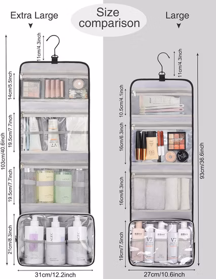 Large Size Toiletry Bag for Women, Travel Essentials Organizer, Hanging Makeup Case for Accessories, Cosmetics, Toiletries