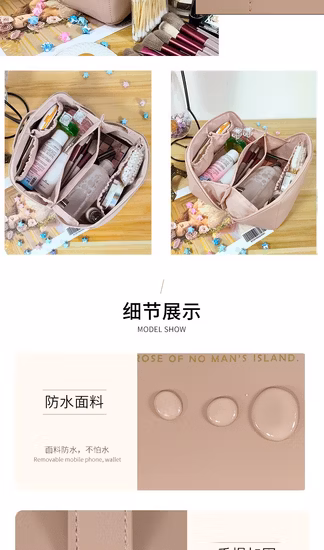 Large Capacity Travel Cosmetic Bag, Portable Makeup Bag Opens Flat for Waterproof PU Leather Multifunctional Storage Makeup Bag for Woman