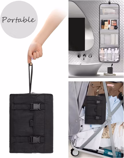 Borsa da toilette di grandi dimensioni per donna, organizer per oggetti essenziali da viaggio, custodia per trucchi da appendere per accessori, cosmetici, articoli da toeletta
